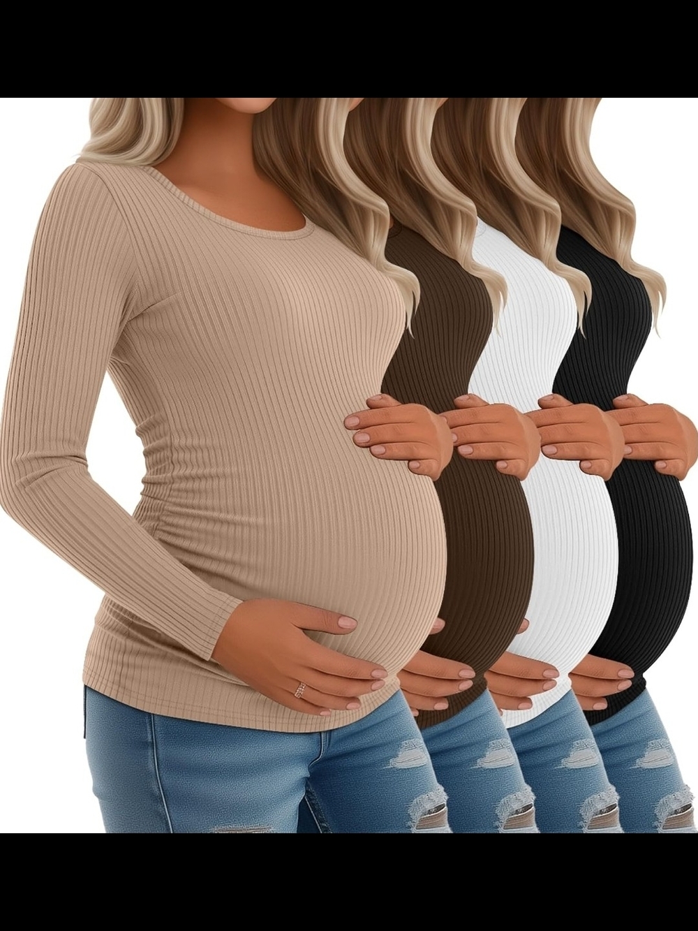 Ribbed Maternity Long Sleeve Top - 4-pack